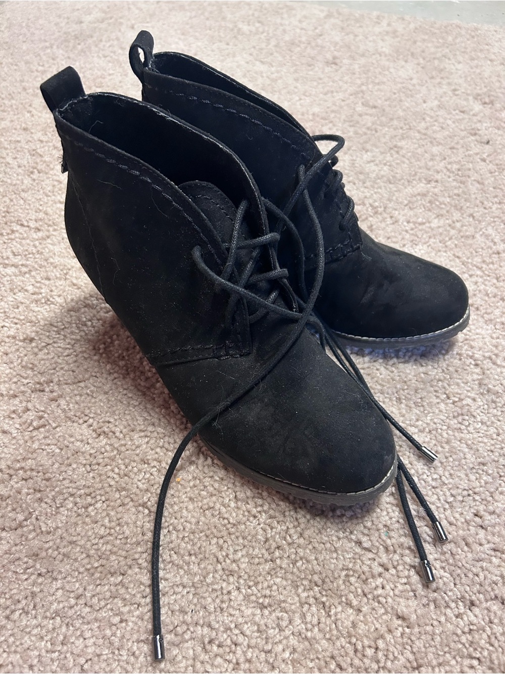 SO Black Lace-Up Wedge Ankle Boots